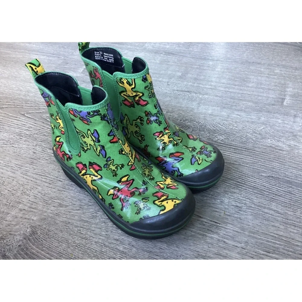 Dansko Vicki Vegan Kids Youth Size 3 EU 33 Green Rain Boots with Colorful Frogs